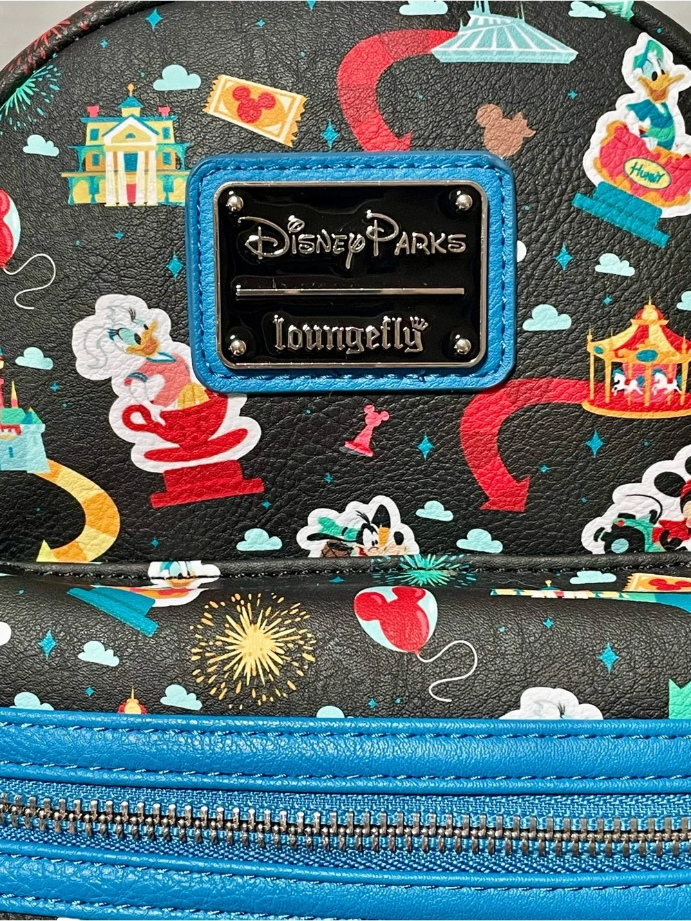 Loungefly Disney Parks Black Mini Backpack with Bright Blue Trim